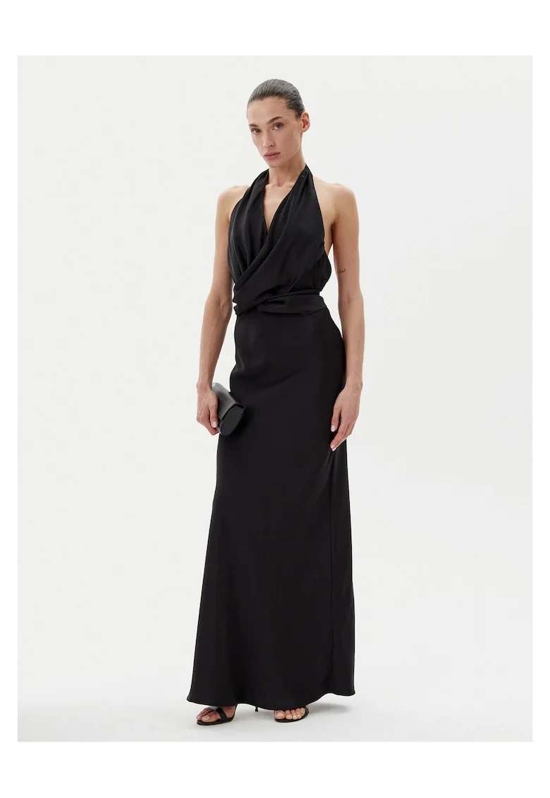 Rochie de seara,  neagra, din material elegant