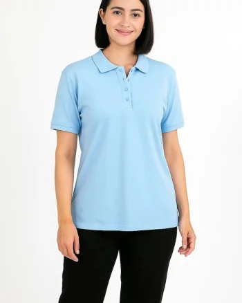Tricou polo uniton, cu maneca scurta, pentru dame din bumbac, Albastru