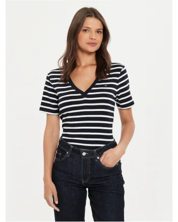Tricou dama  bleumarin, alb,