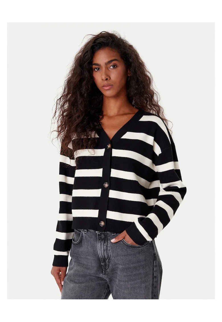 Cardigan dama  negru, alb, pulover