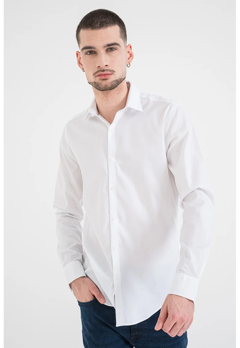 Camasa slim-fit cu model uni, Alb