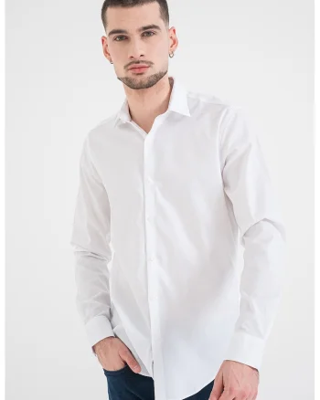 Camasa slim-fit cu model uni, Alb