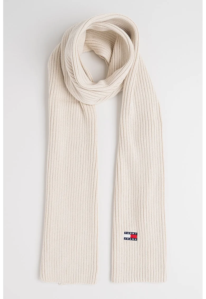 Fular striat din bumbac organic Heritage, Alb fildes