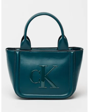 Geanta tote din piele cu model monograma in relief, Verde persan