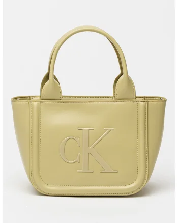 Geanta tote din piele cu model monograma in relief, Verde fistic