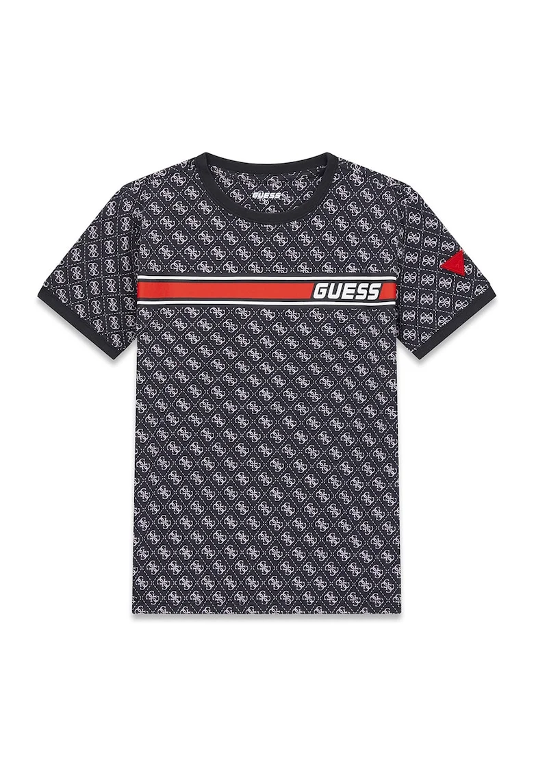 Tricou din amestec de bumbac cu model monograma, Rosu/Bleumarin