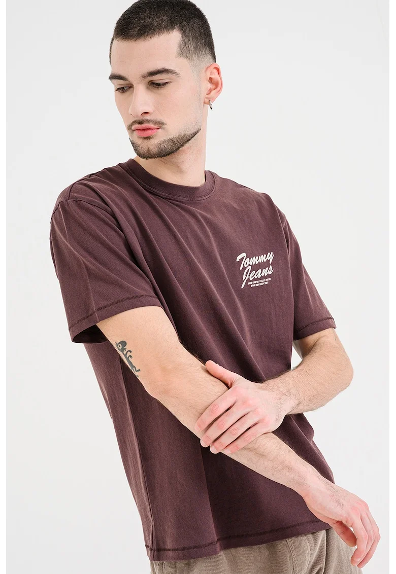 Tricou cu decolteu la baza gatului si detaliu cu logo pe piept, Violet prafuit