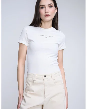 Tricou slim fit cu logo, Crem