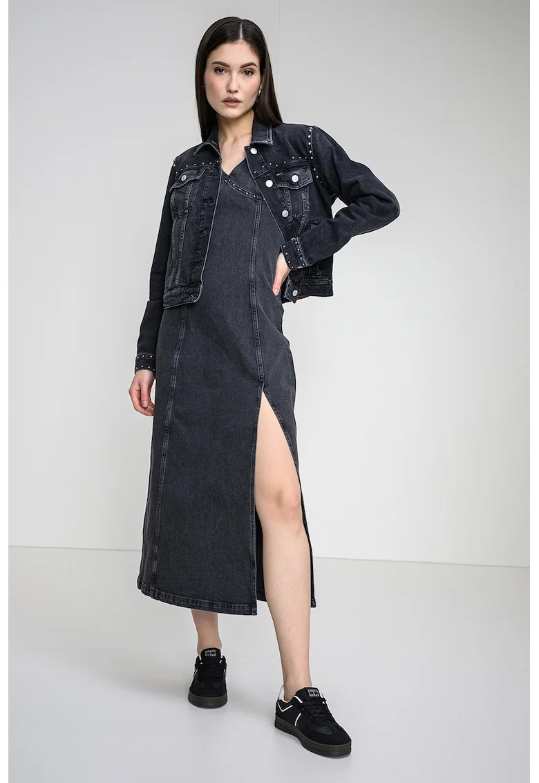 Rochie lunga din denim, Gri melange