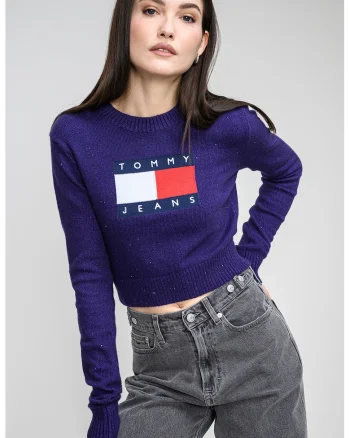 Pulover crop cu imprimeu logo, Violet