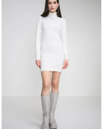 Rochie cambrata tricotata fin, Alb