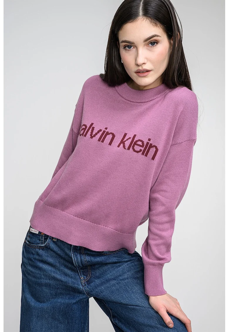 Pulover lejer cu imprimeu logo, Lila