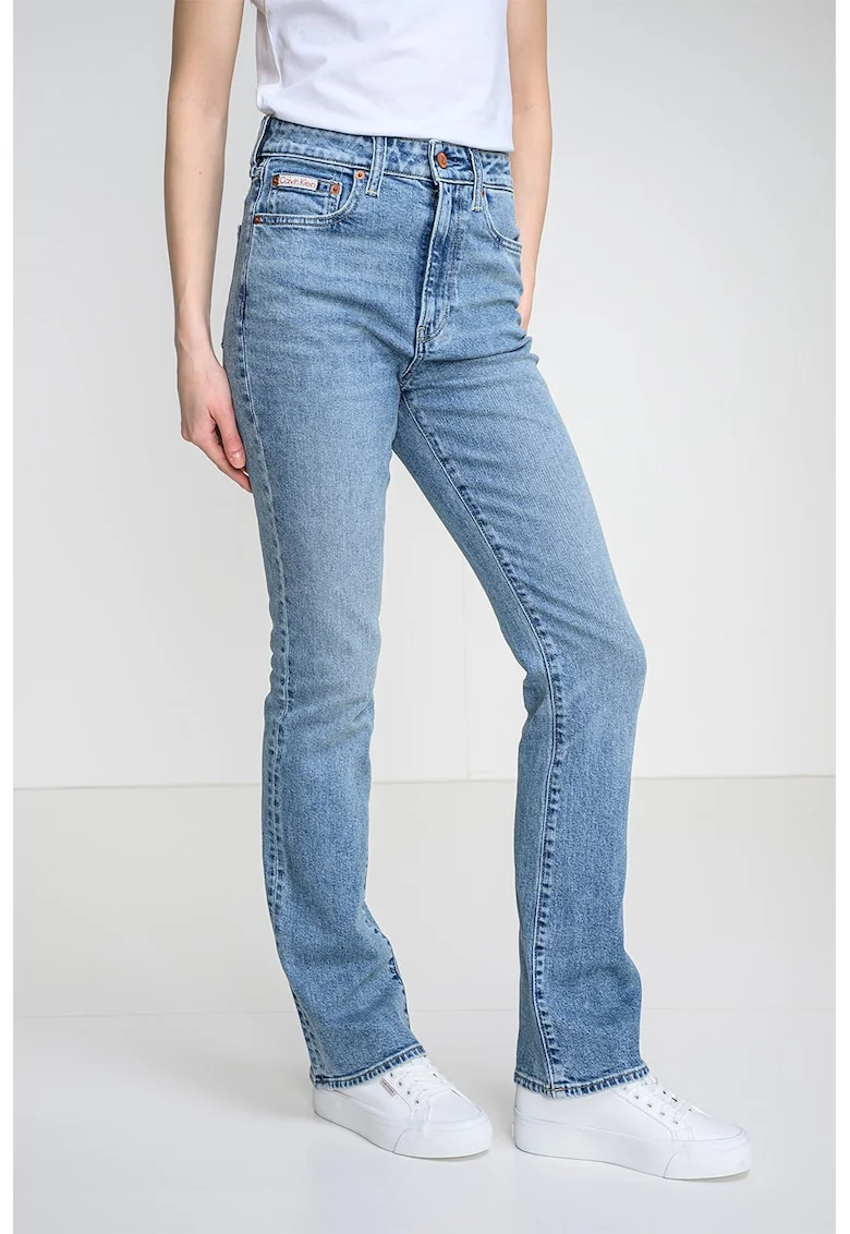 Blugi cu croiala bootcut si talie inalta, Albastru deschis melange