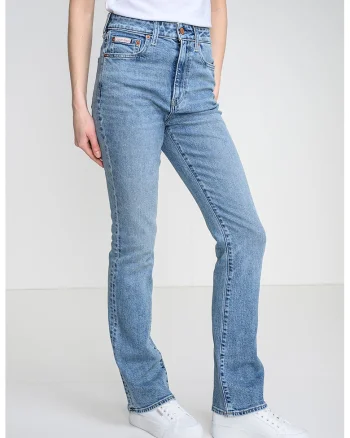 Blugi cu croiala bootcut si talie inalta, Albastru deschis melange