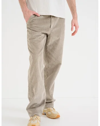 Pantaloni din reiat cu croiala dreapta, Maro taupe deschis