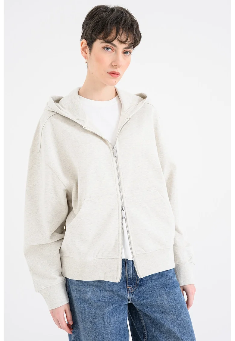 Hanorac lejer cu model uni si fermoar, Crem