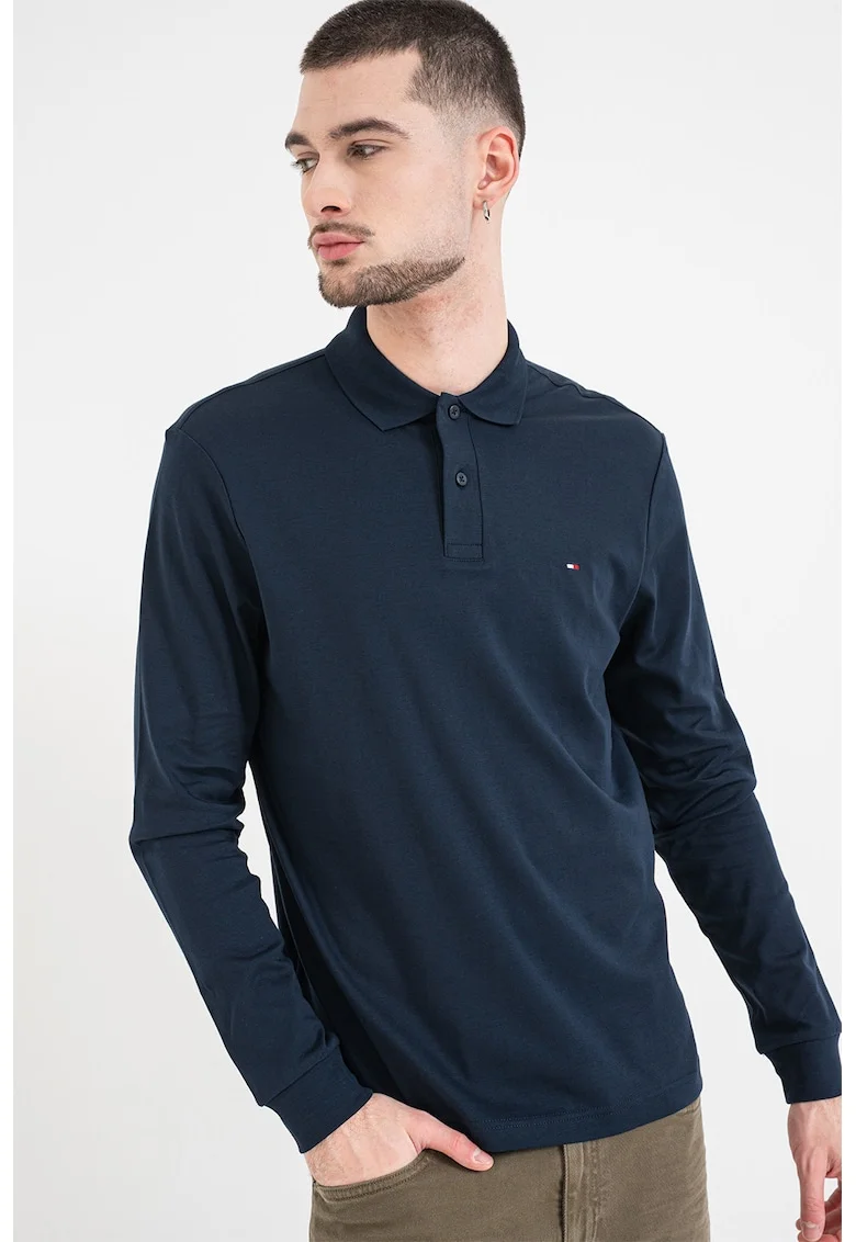 Bluza polo cu logo discret, Bleumarin