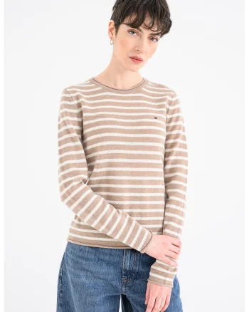 Pulover de lana cu decolteu la baza gatului, Alb/Maro taupe
