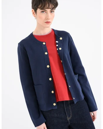 Cardigan din bumbac cu nasturi, Bleumarin