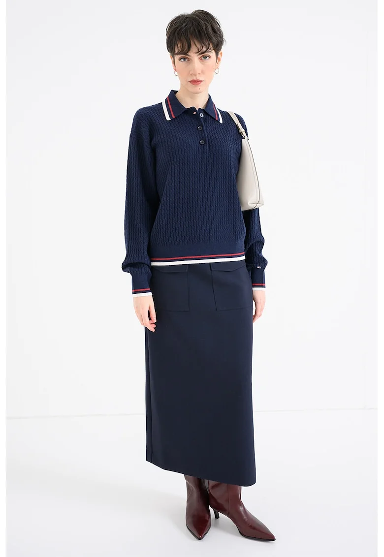 Pulover polo din amestec de lana si casmir, Bleumarin