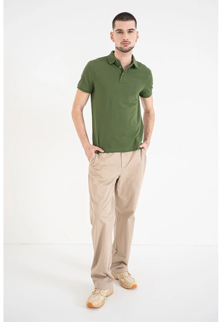 Tricou polo slim fit din amestec de bumbac organic, Verde