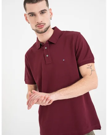 Tricou polo slim fit din amestec de bumbac organic, Rosu stins