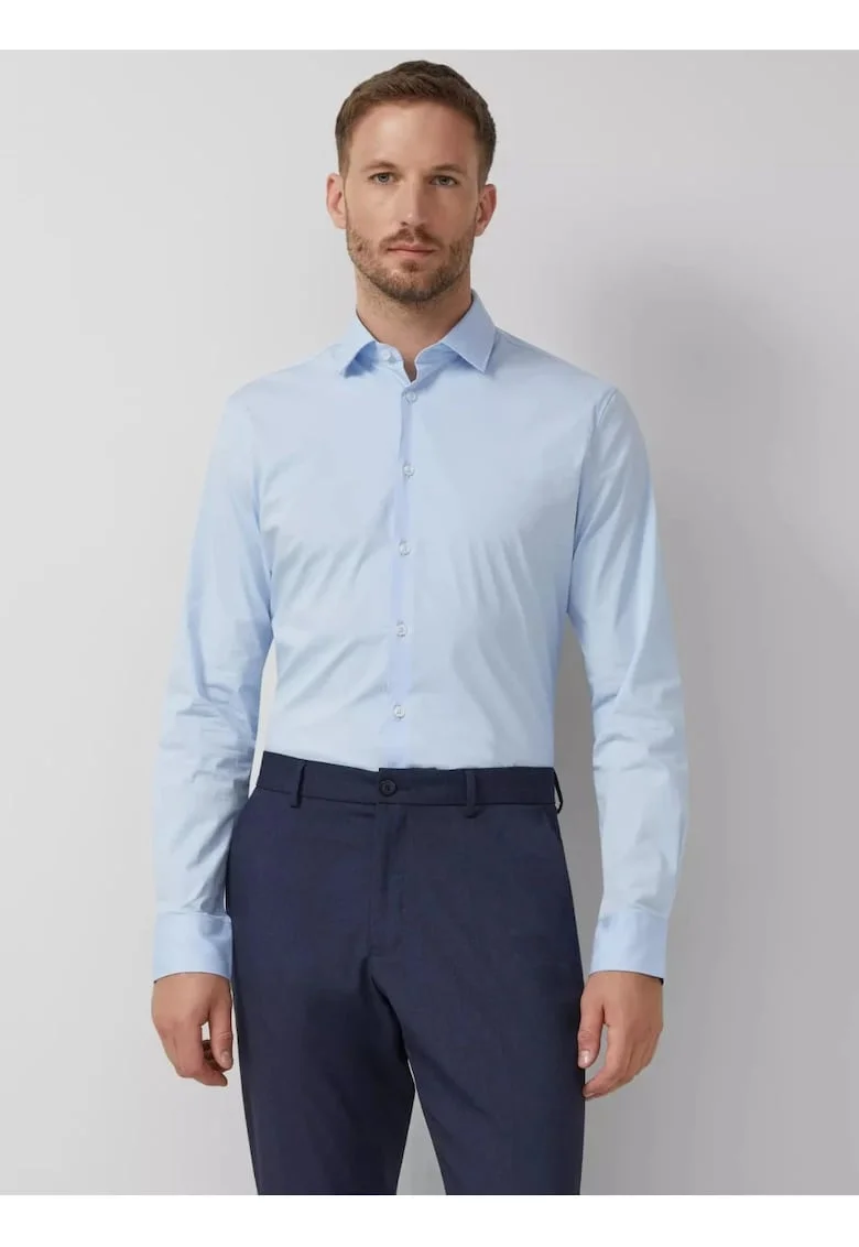 Camasa barbati din amestec de bumbac, cu croiala Tailored fit, Albastru deschis