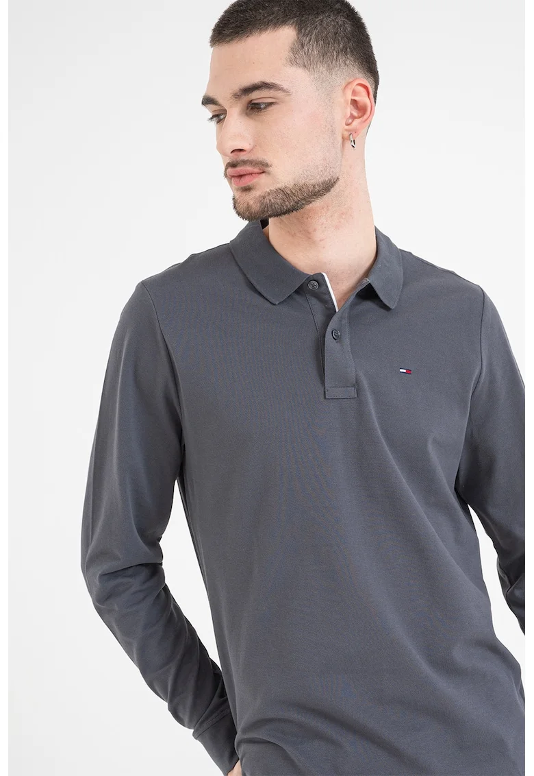 Bluza polo cu model uni, Gri inchis