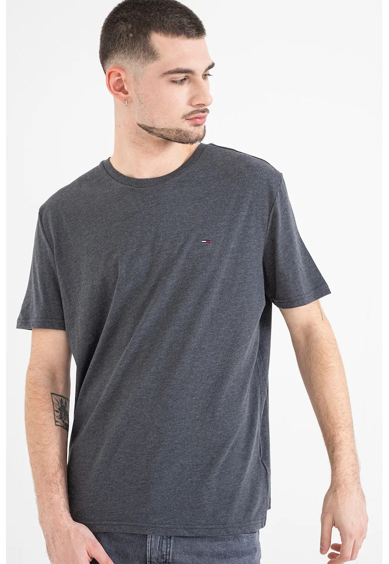 Tricou slim fit, Gri melange