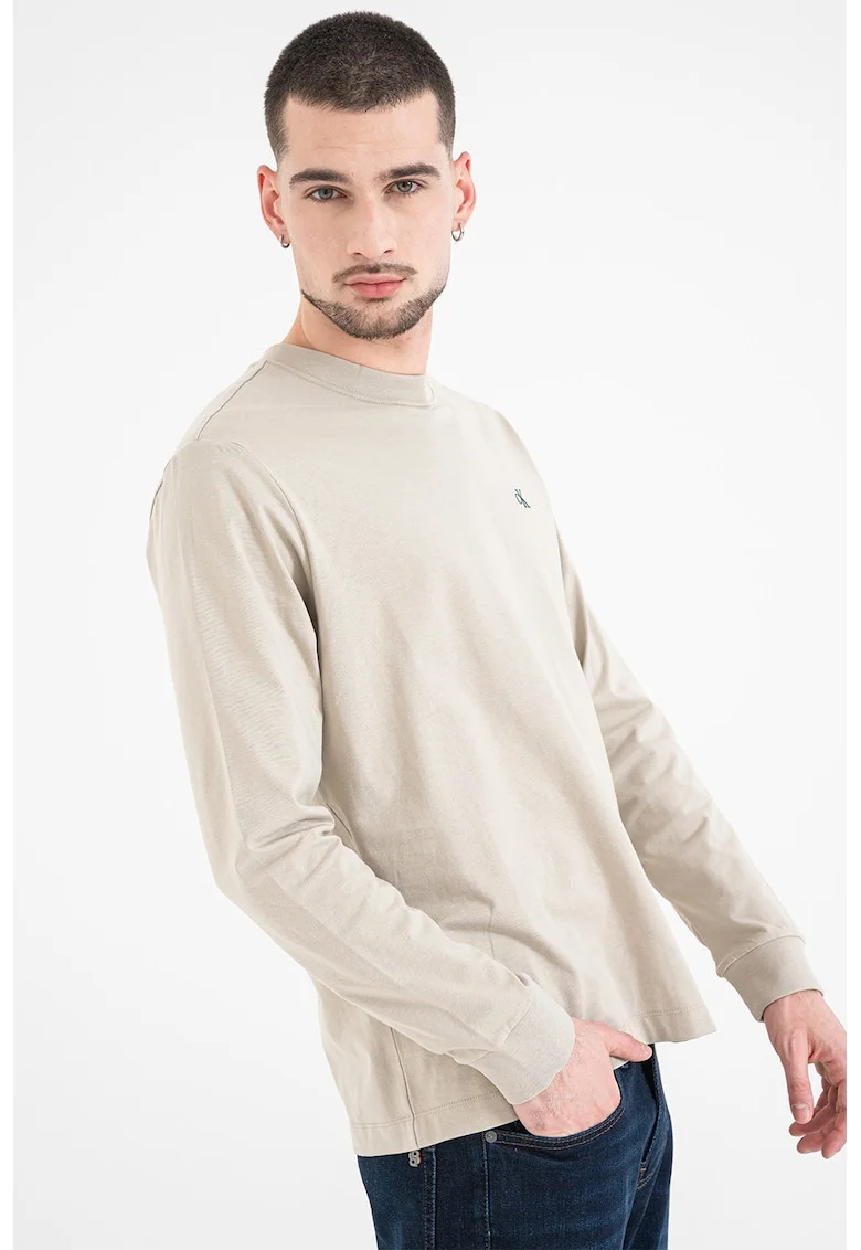 Bluza de bumbac cu logo discret, Grej