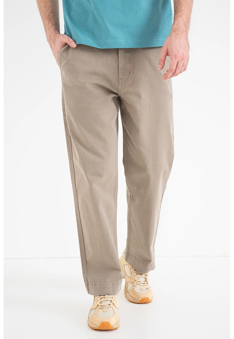 Pantaloni chino cu croiala dreapta si talie medie, Kaki