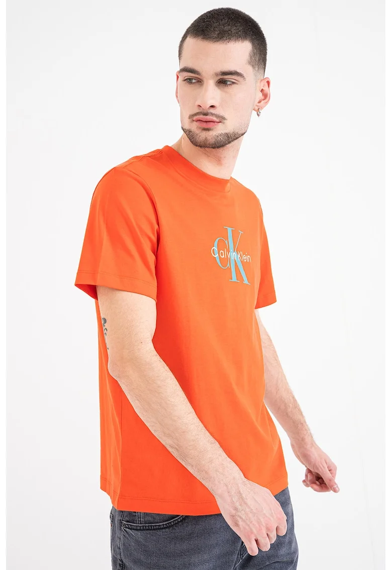 Tricou din bumbac cu imprimeu logo, Portocaliu mandarina