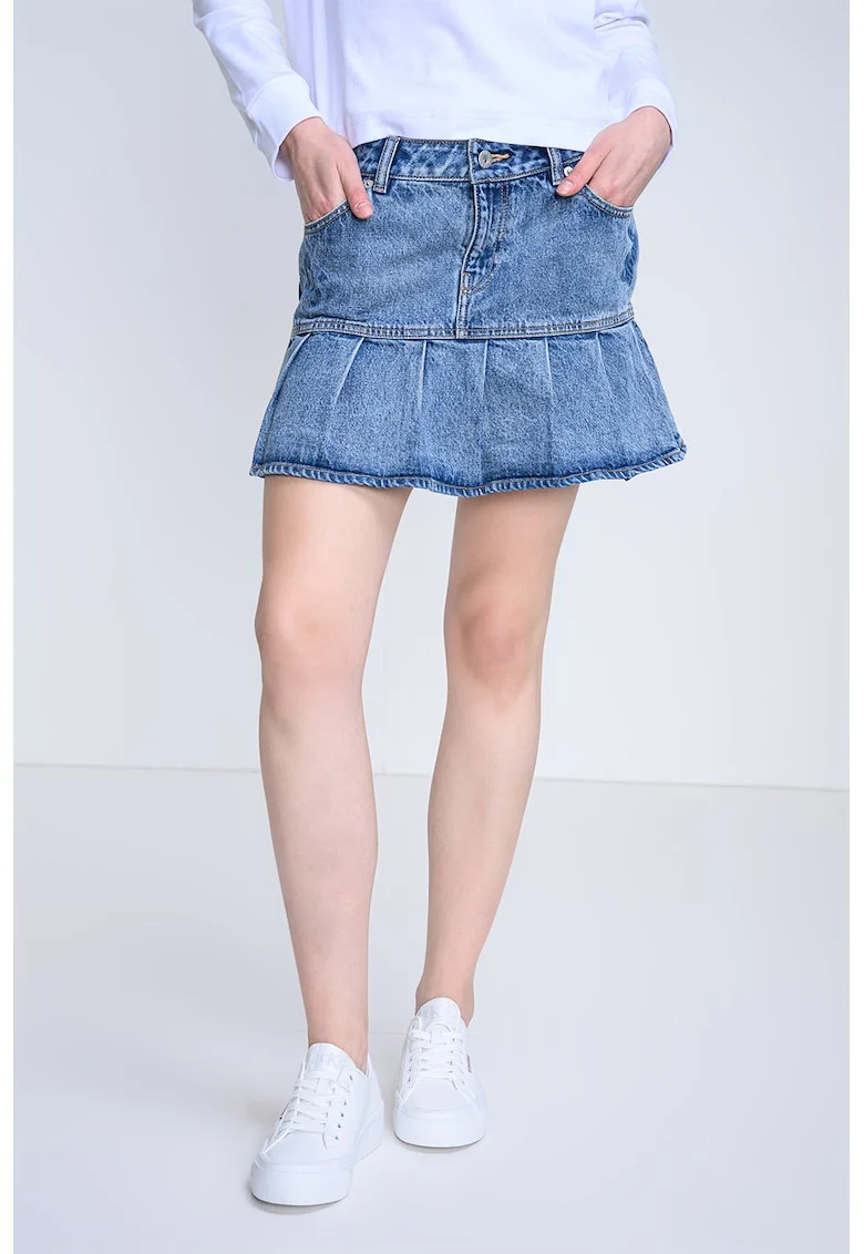 Fusta din denim cu terminatie evazata Gaby, Albastru deschis