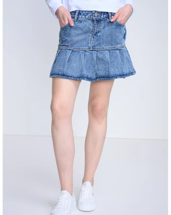 Fusta din denim cu terminatie evazata Gaby, Albastru deschis
