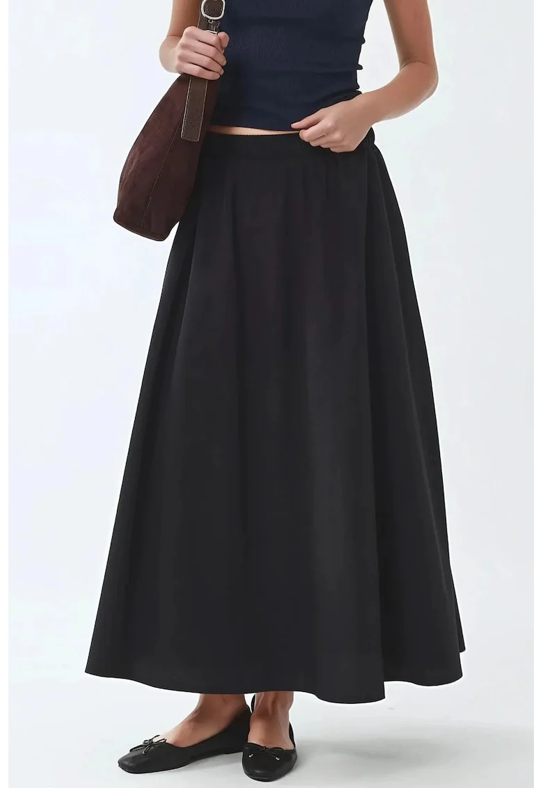 Fusta midi  talie elastica, neagra