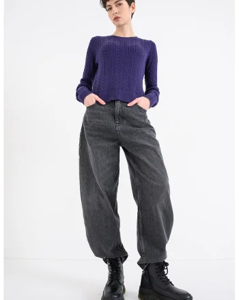 Pulover slim fit cu model torsade, Violet