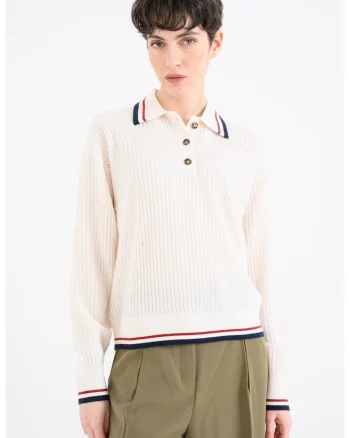 Pulover polo din amestec de lana si casmir, Alb murdar