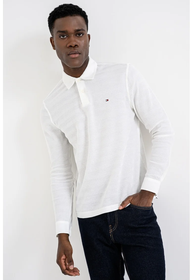 Bluza polo cu logo discret, Alb optic