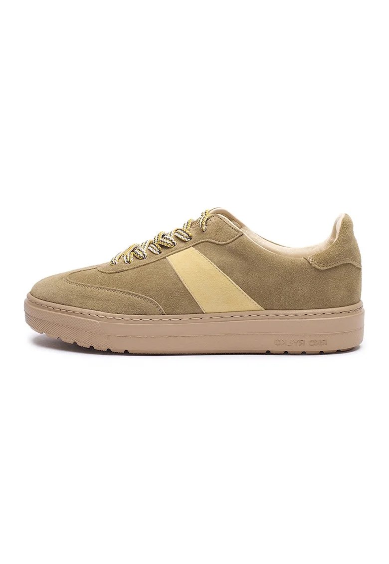 Pantofi sport de piele intoarsa cu garnituri de piele Nora, Kaki