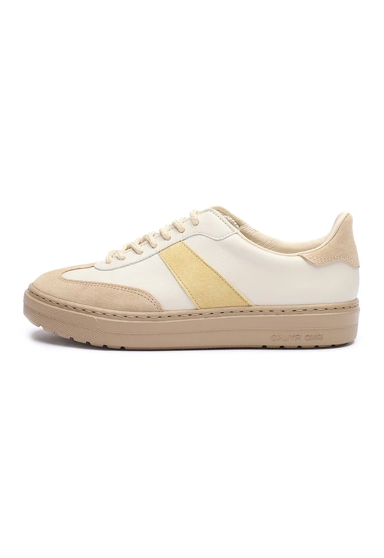 Pantofi sport de piele intoarsa cu garnituri de piele Nora, Alb fildes/Bej