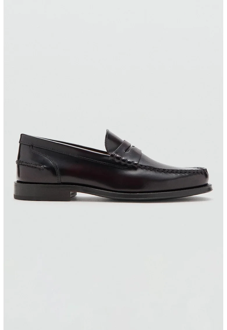 Pantofi loafer din piele cu model uni, Visiniu