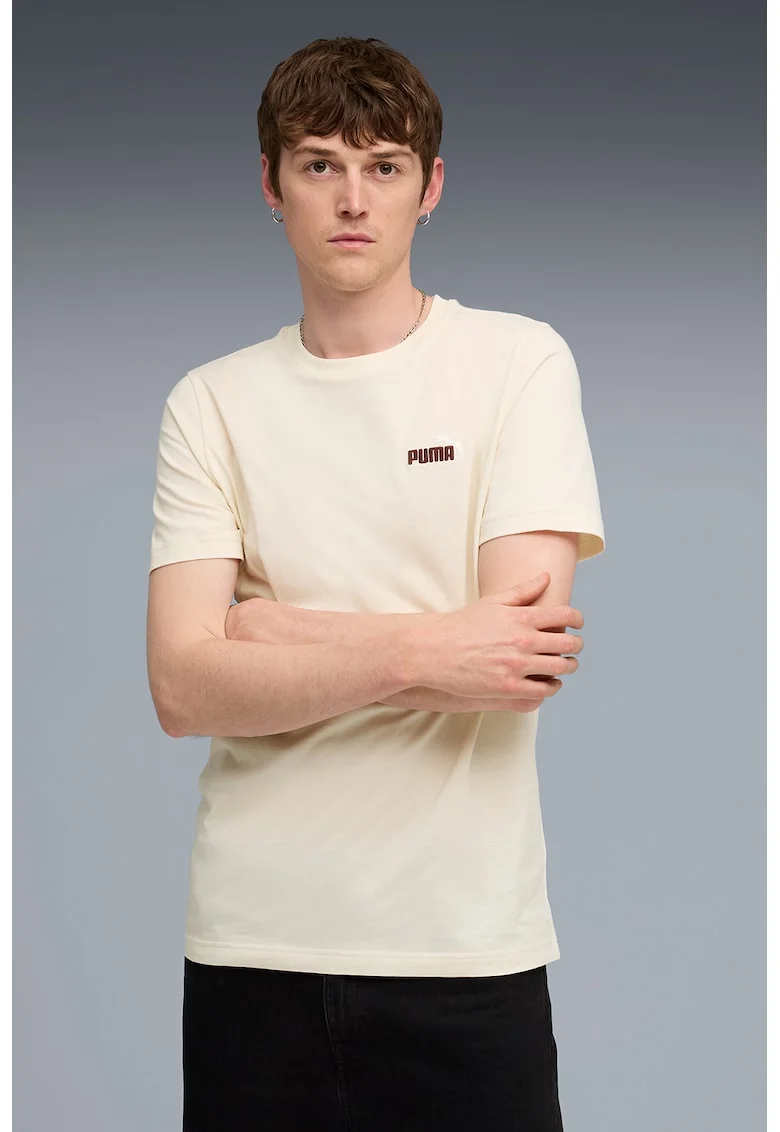 Tricou de bumbac cu decolteu la baza gatului ESS 2, Bej deschis