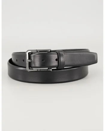 Cuea din piele cu model uni si catarama metalica, Negru