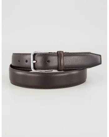 Curea din piele cu model uni, Maro inchis