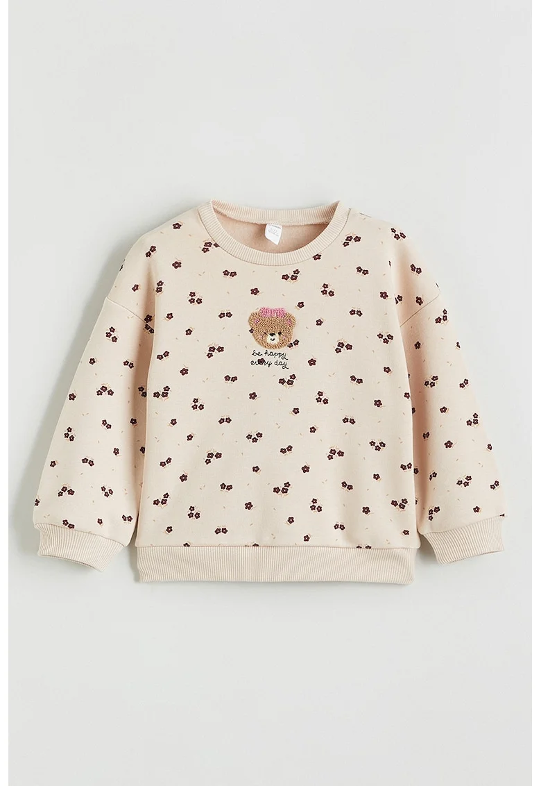 Bluza de trening din amestec de bumbac cu imprimeu, Maro inchis/Piersica