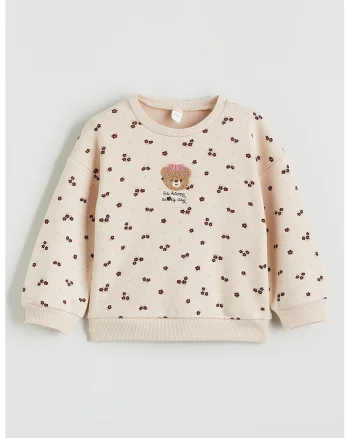Bluza de trening din amestec de bumbac cu imprimeu, Maro inchis/Piersica