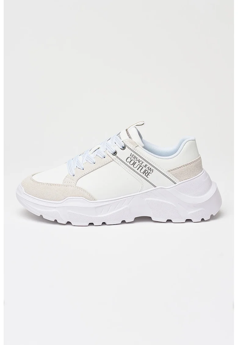 Pantofi sport cu talpa wedge si garnituri de piele ecologica, Alb murdar