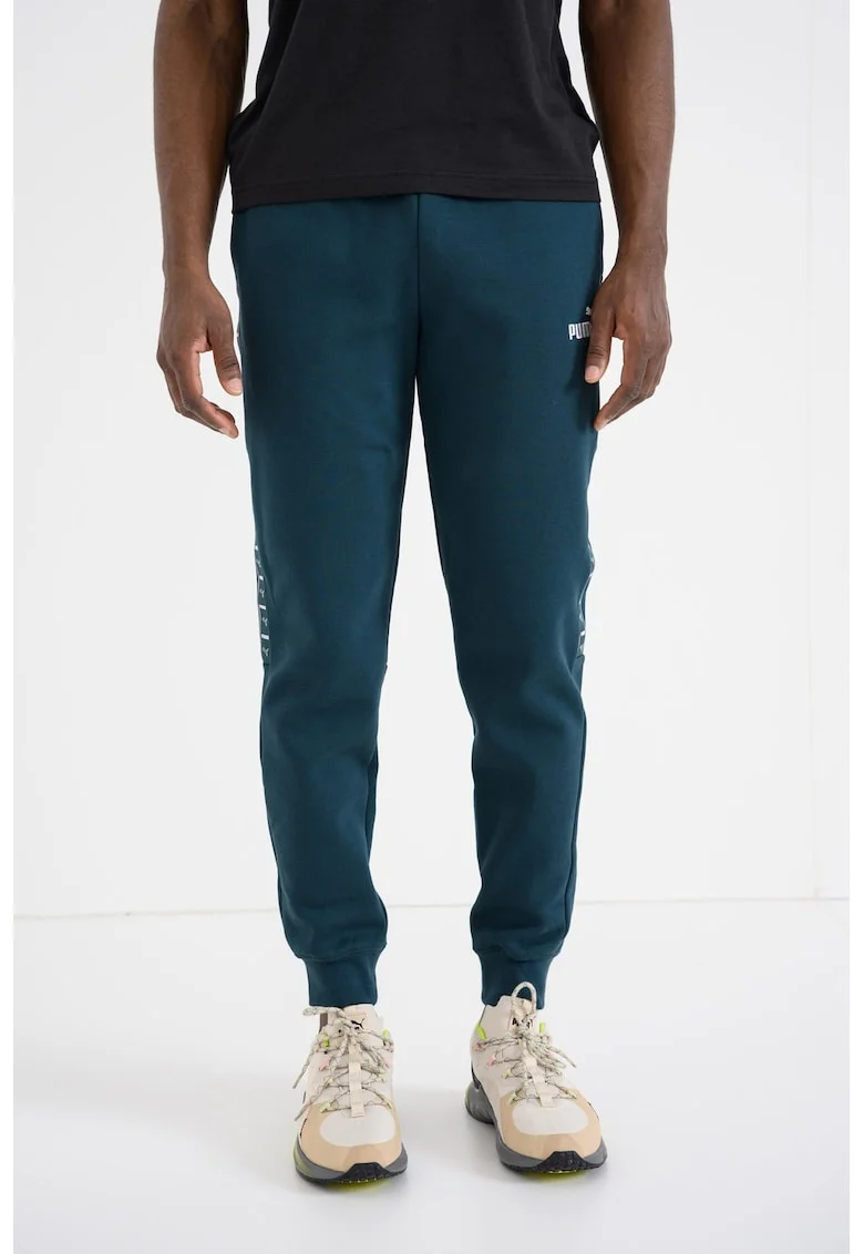 Pantaloni de trening conici cu benzi logo laterale, Verde englez