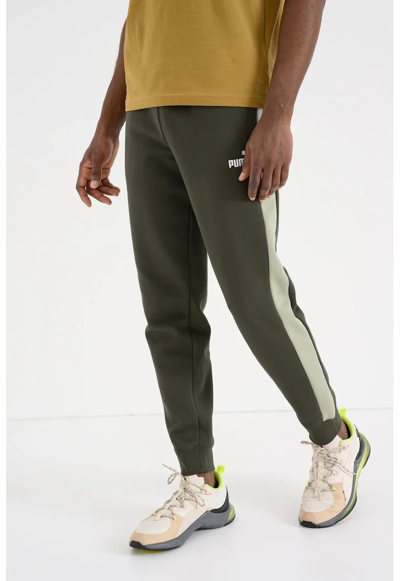 Pantaloni de trening relaxed fit cu benzi contrastante laterale, Kaki