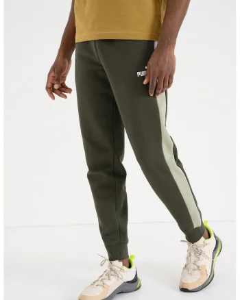 Pantaloni de trening relaxed fit cu benzi contrastante laterale, Kaki